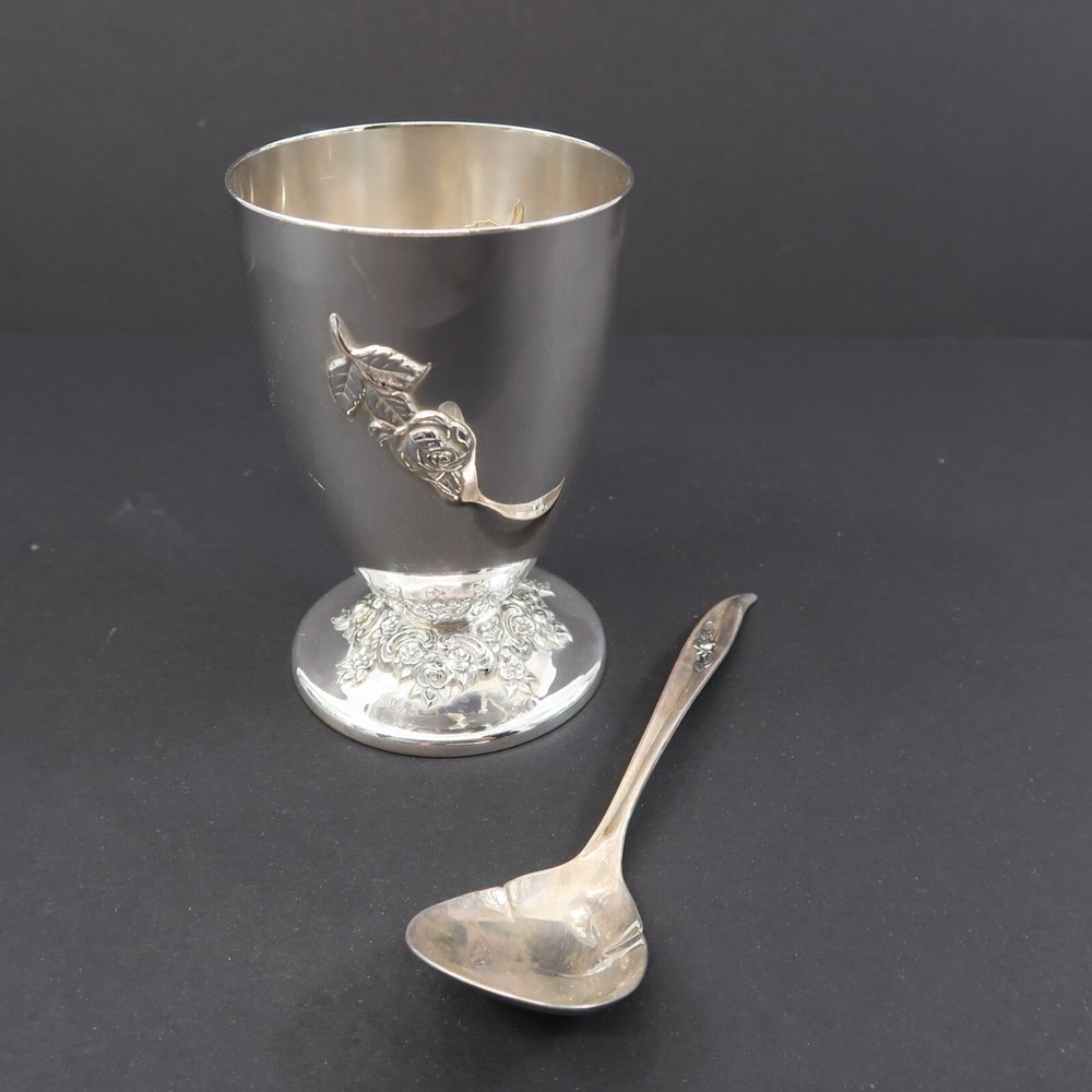 International Silver Co Goblet Silver Plate with a Rose and matching Spoon